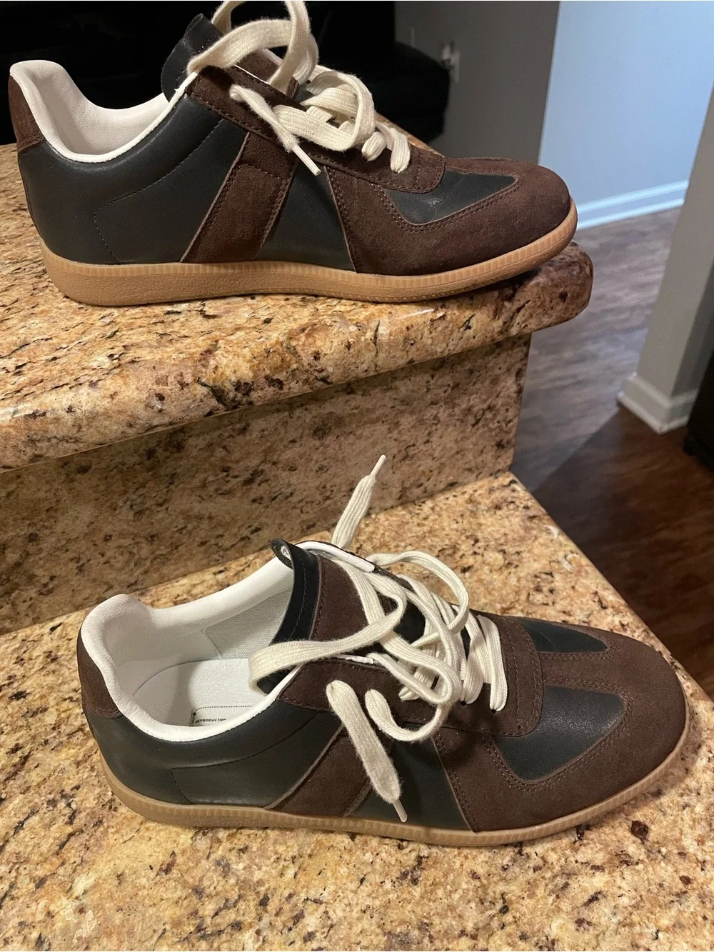 Maison Martin Margiela Brown & Black Suede Leather Sneakers with Cream Laces